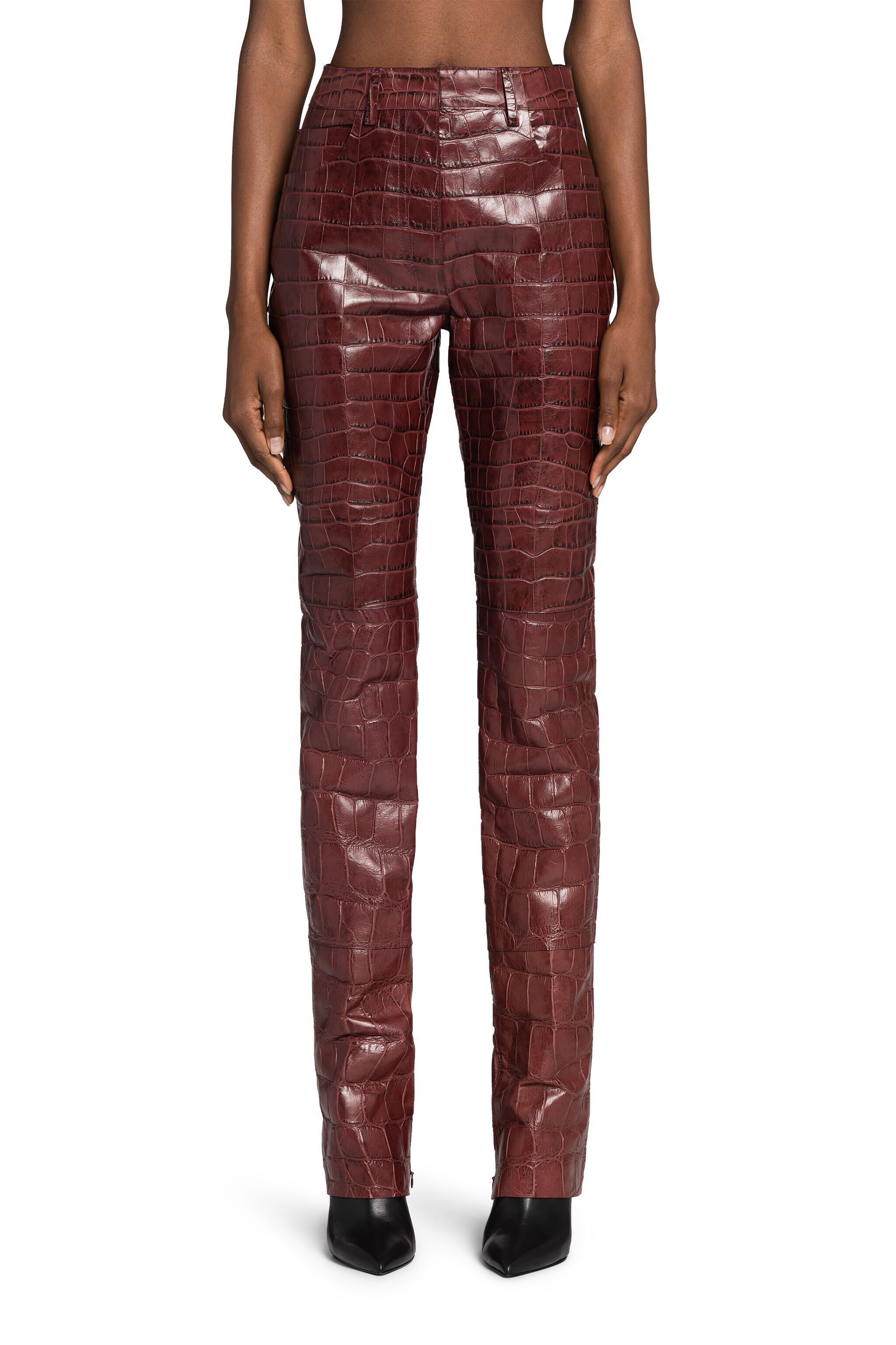 RC Croc-Embossed Leather Trousers Dark red HWP205-PZ030
