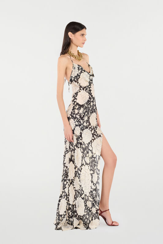 RC Slip-Style Long Dress with Floral Print RC Slip-Style Long Dress with Floral Print Noir/Blanc VQT141-CTP71