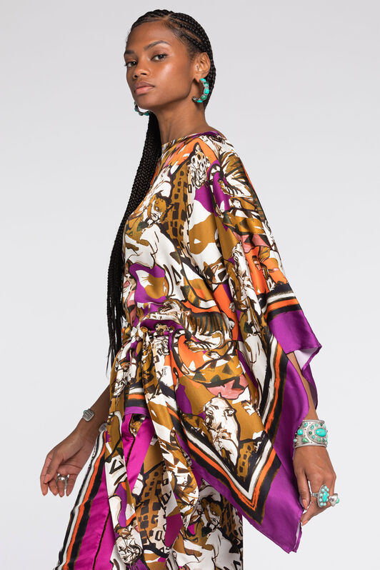 RC Wild Cat-Print Kaftan Top RC Wild Cat-Print Kaftan Top Purple RKT725-SZH06