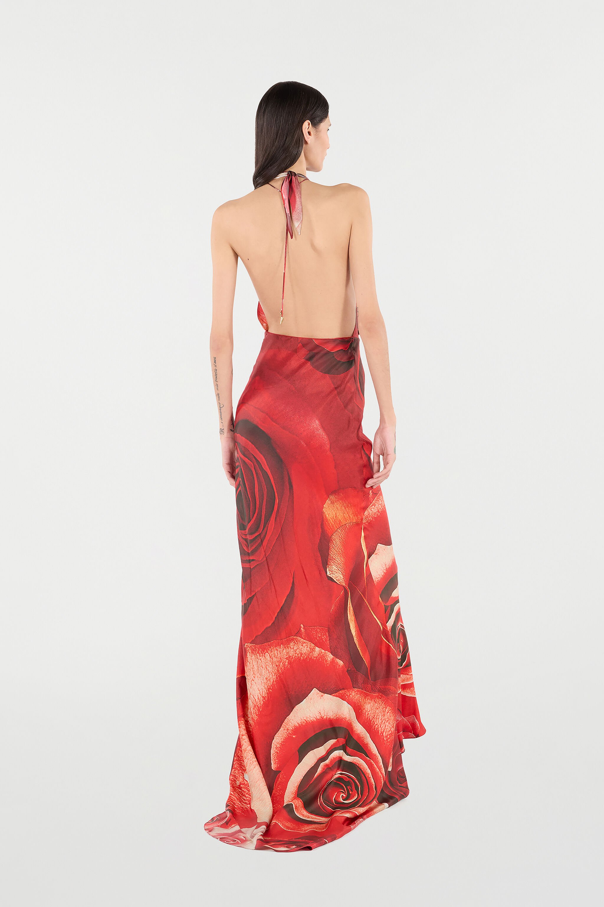 RC Langes Kleid Mit Print Rose Rot UKT123-4QN48
