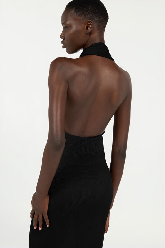 RC Long Black Ribbed Dress Noir VWM109-MH014