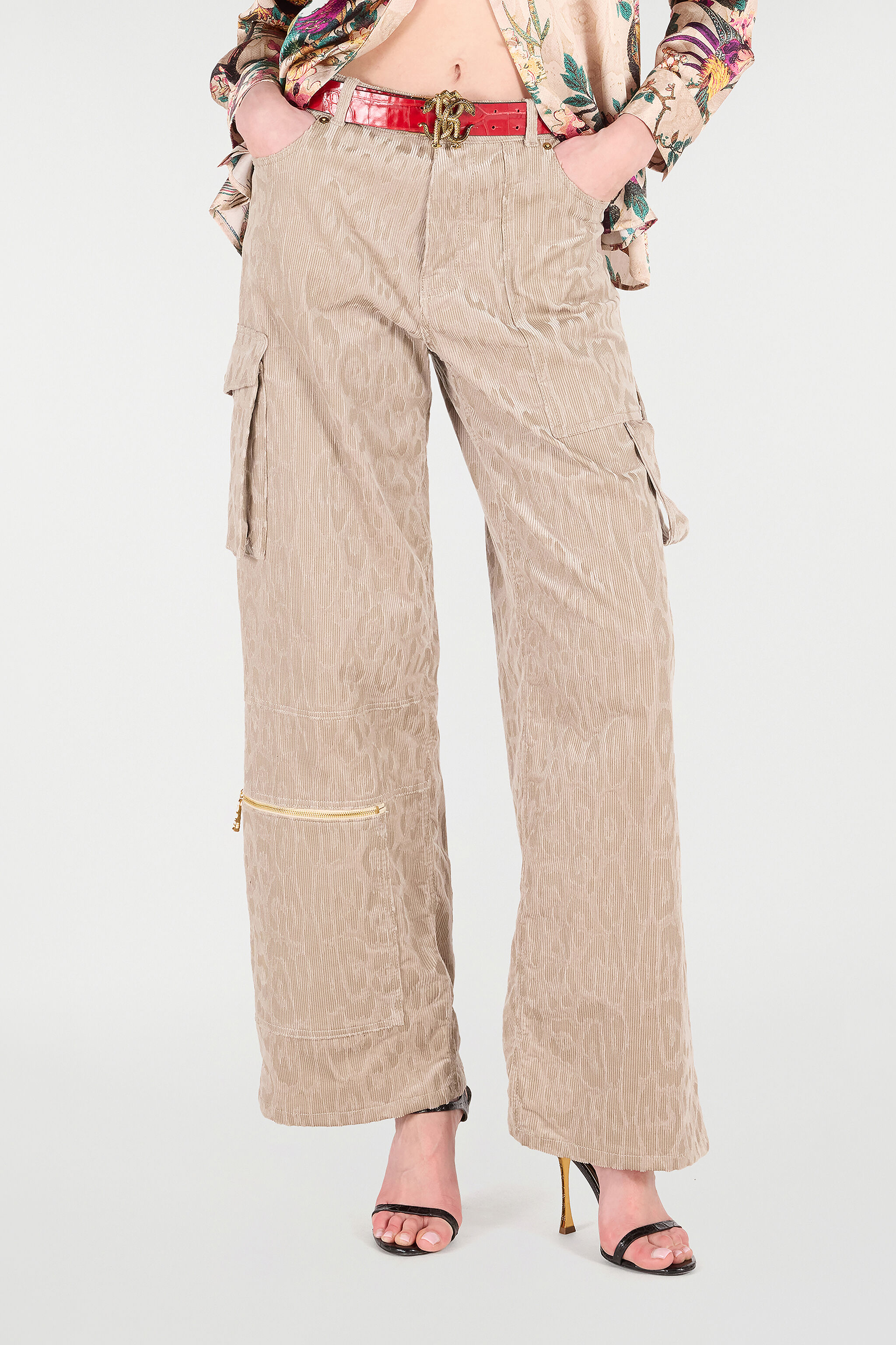 RC Cargo Pants with All-Over Jaguar Skin Motif Light Brown VKT250-VL076