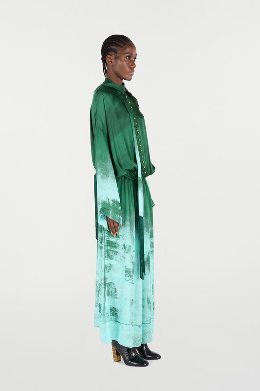 RC Shirt Dress in Pure Silk VERDE/PISCINA VKT123-CTP69