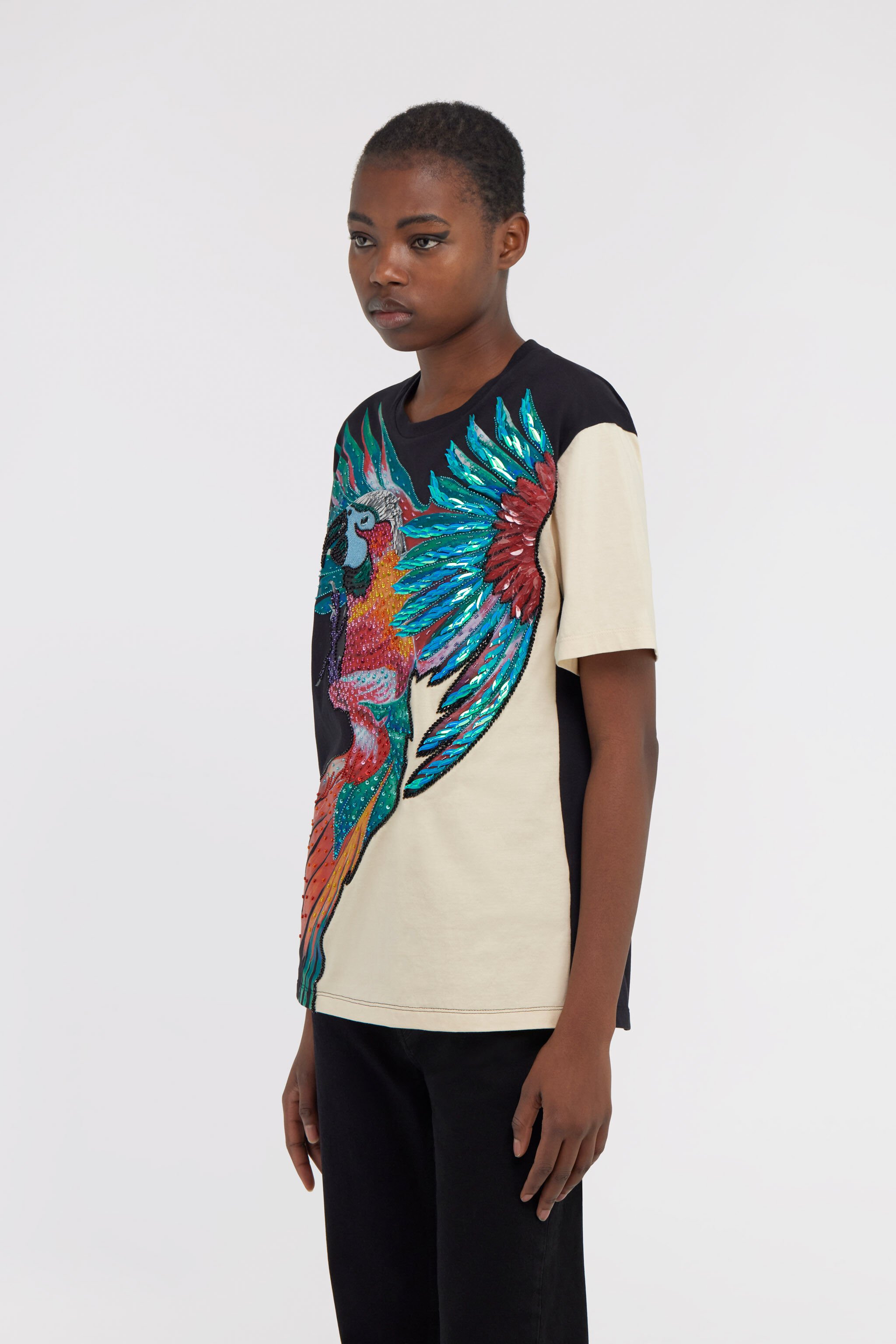 RC T-shirt with Parrot print Schwarz/Elfenbein SKR61D-3PL28
