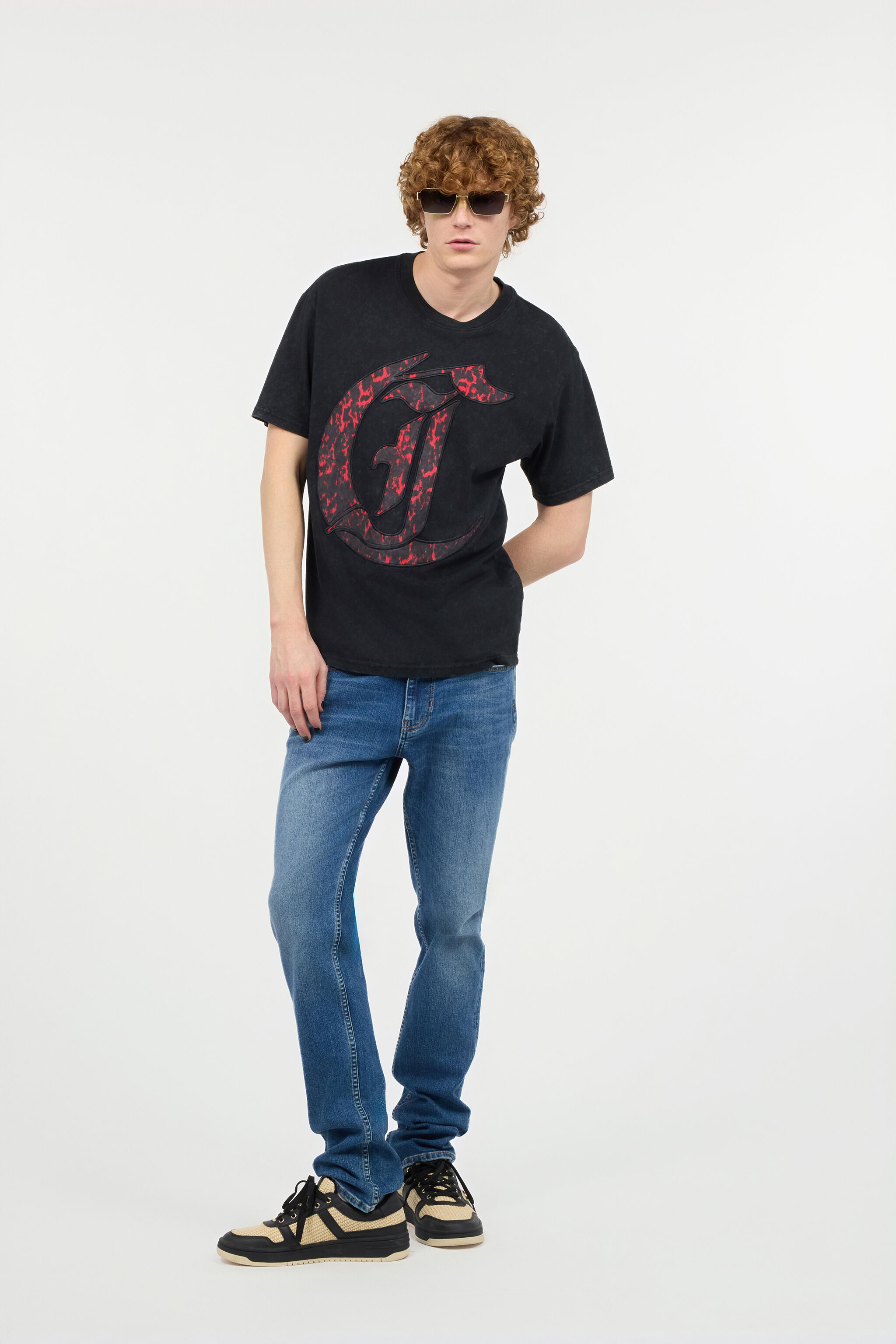 JC T-Shirt With JC Monogram Patch Black UFT032-UF052