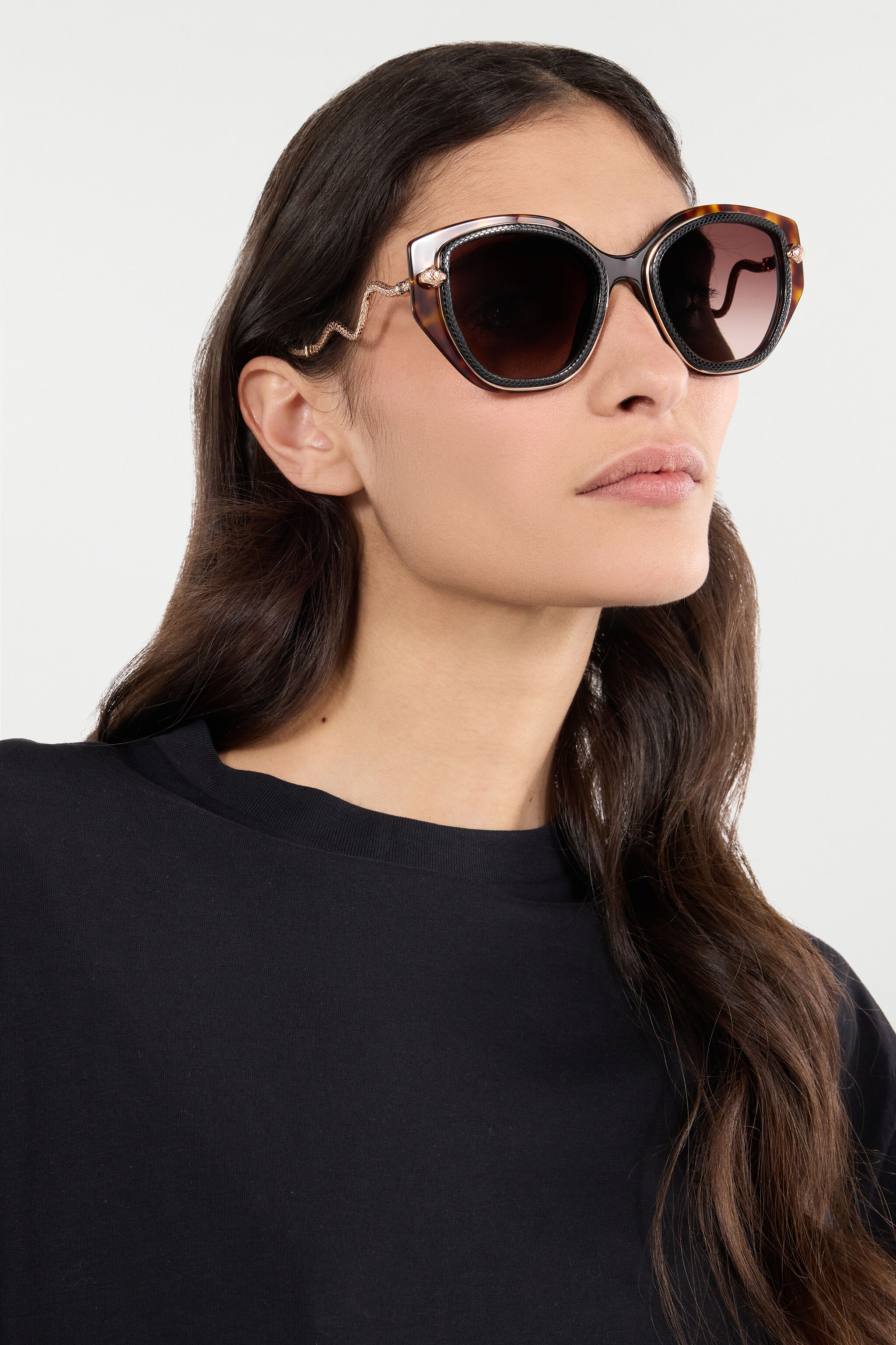 RC Sonnenbrille mit breiter und femininer Vorderseite und doppeltem Ring als Dekor BLACK TOP+HAVANA UALD05-ID200