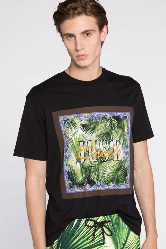 JC T-shirt en coton à imprimé palmiers et logo Just Cavalli NOIR Q61265-Q0168