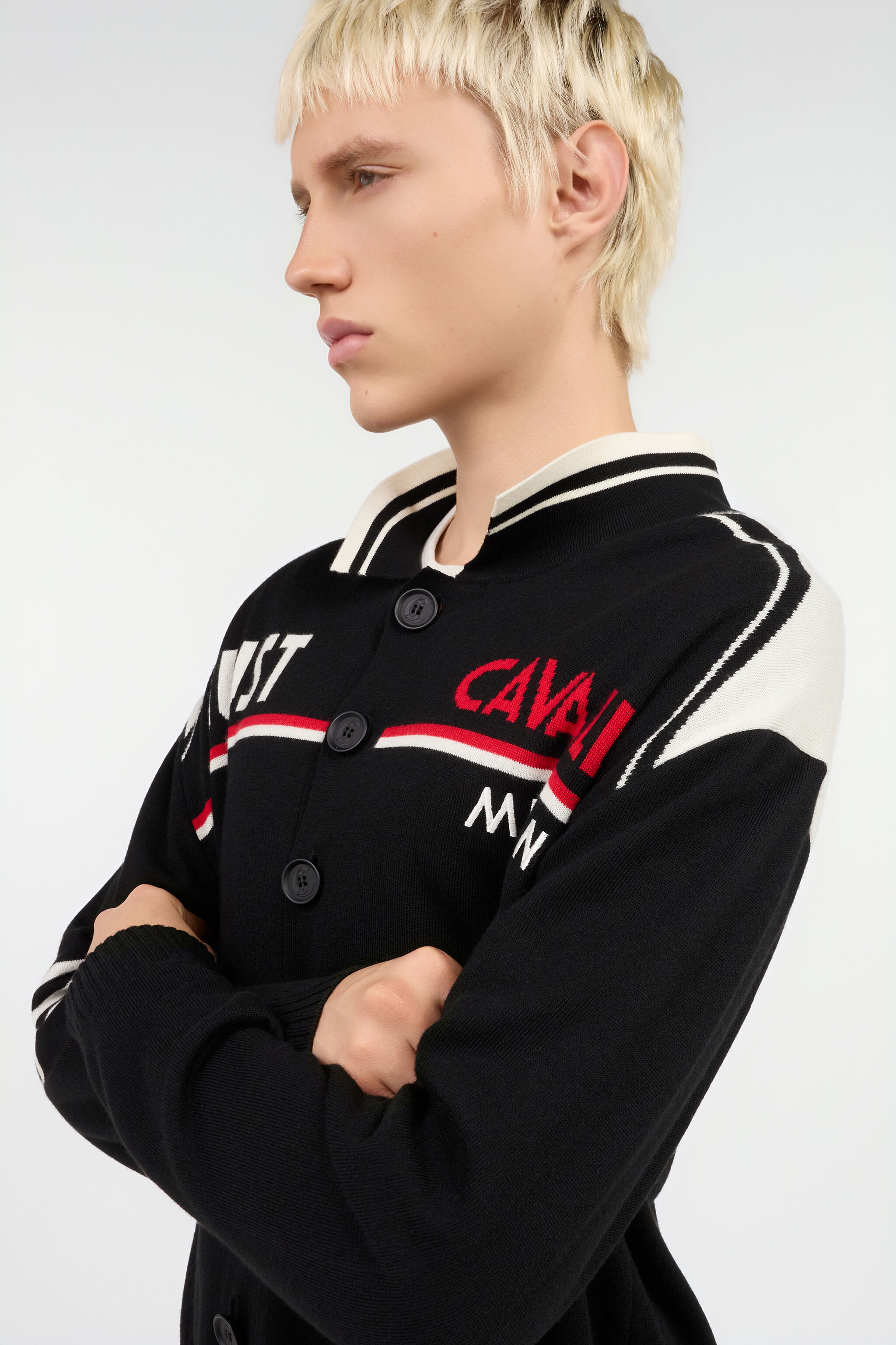 JC Strick-Cardigan mit Polokragen und Logo BLACK VFM007-VF055