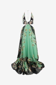 RC Kimono Print Silk Maxi Dress GREEN/BLACK XQT127-CKT25