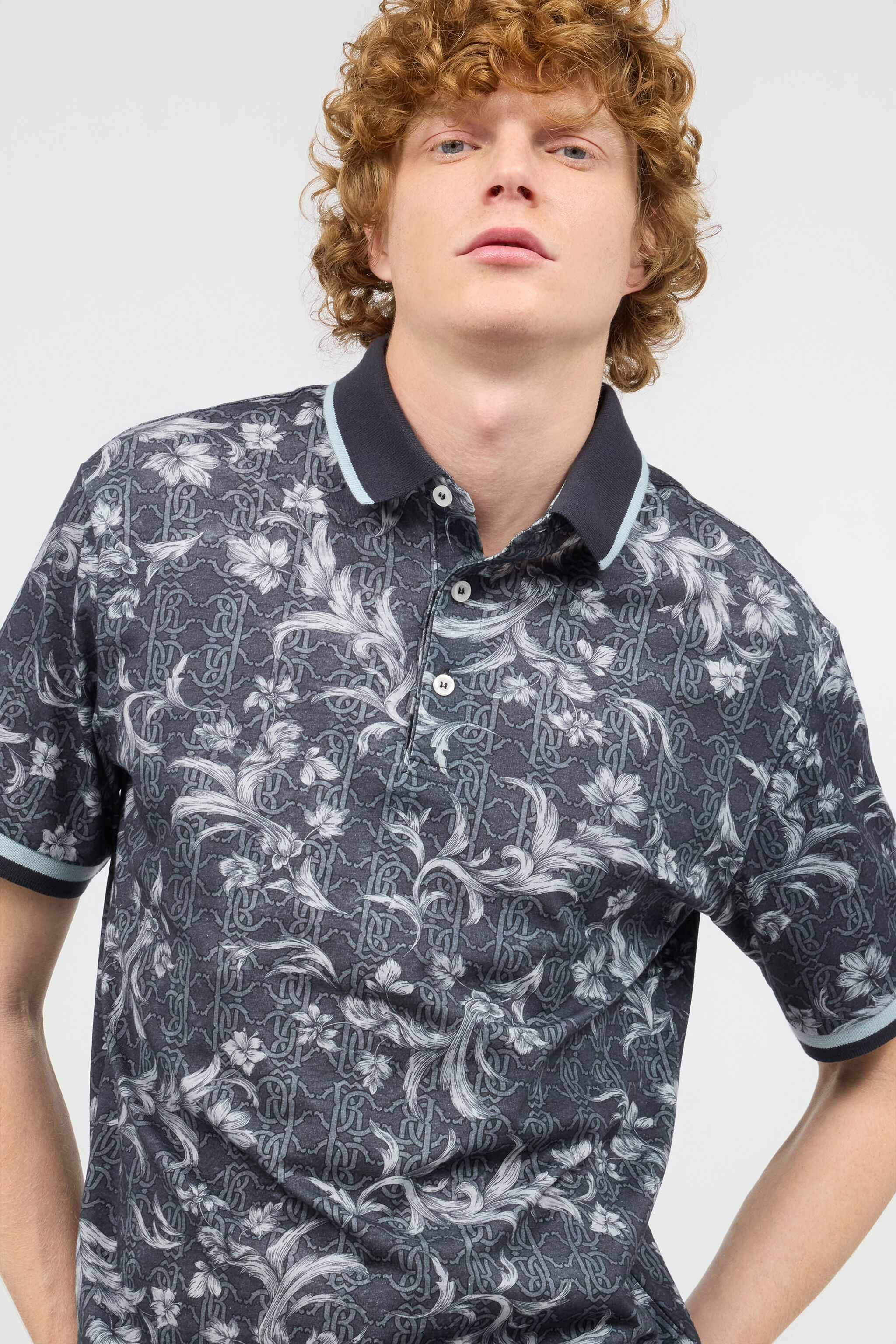 RC Polo Shirt With Floral Print Black OOT64A-XKO64