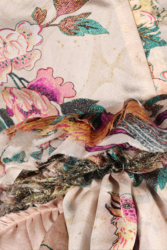 RC Mini Dress with Floral and Pheasant Print RC Mini Dress with Floral and Pheasant Print Ivory/Pink VKT132-CTP76