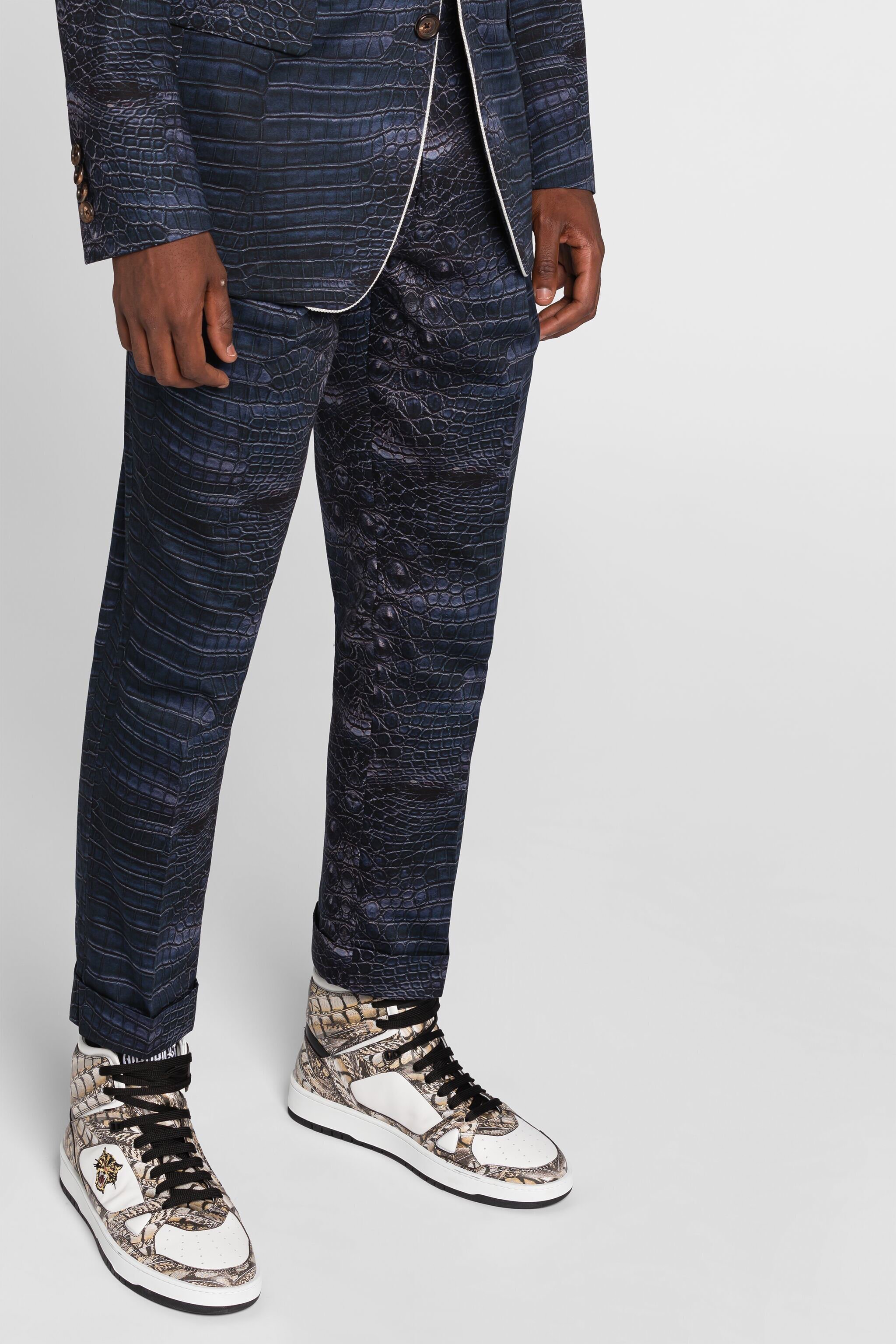RC Snakeskin-effect tailored trousers Dark blue QRT206-1Z011