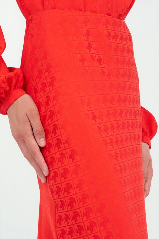 RC Long Skirt with Jacquard Monogram Print RC Long Skirt with Jacquard Monogram Print CORAL RED WQT306-RK010