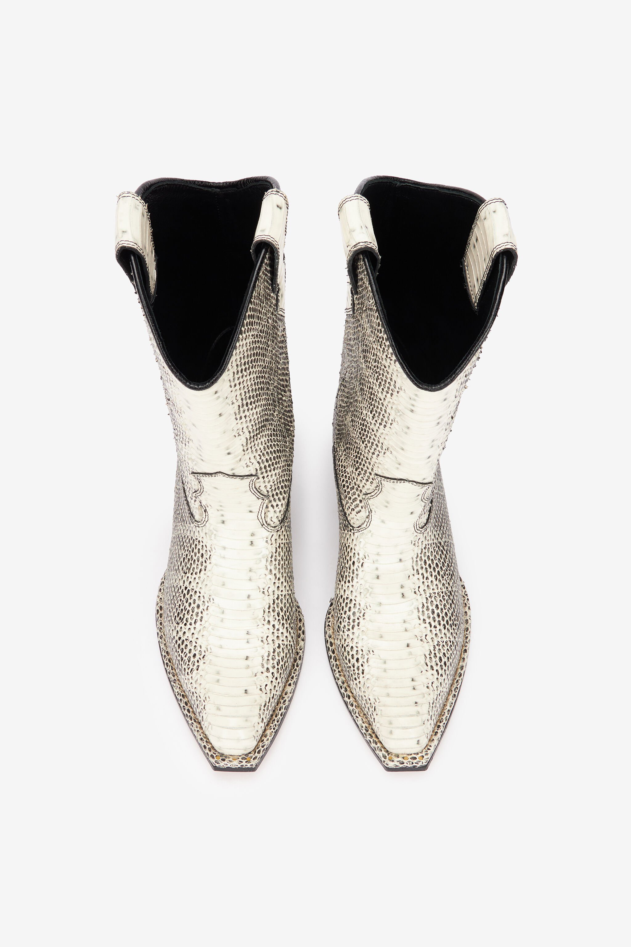 RC Printed Leather Texan Boots Black/White UKS021-PZ587