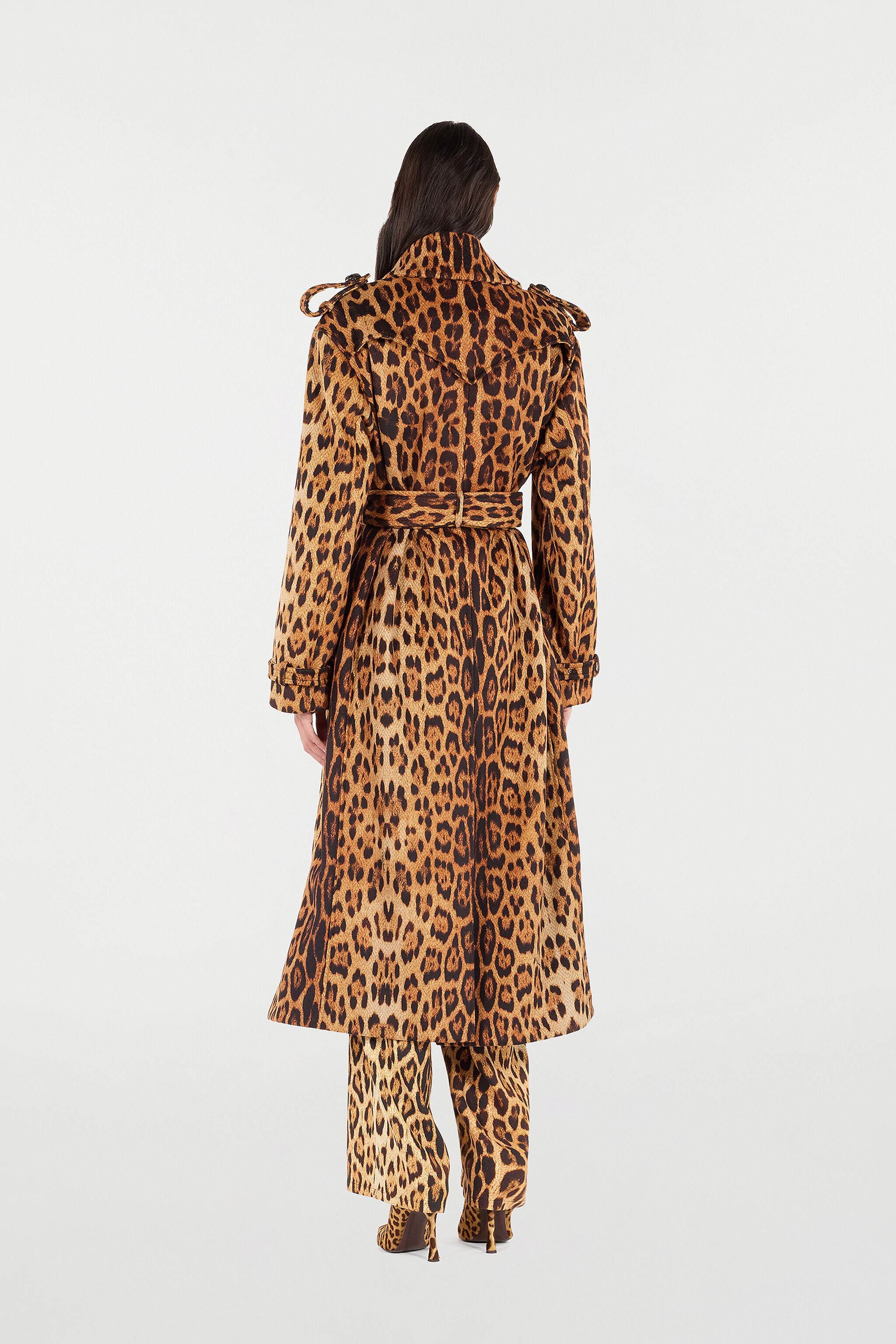 RC Long Trench Coat with Jaguar Skin Print Braun VKT503-HEP73