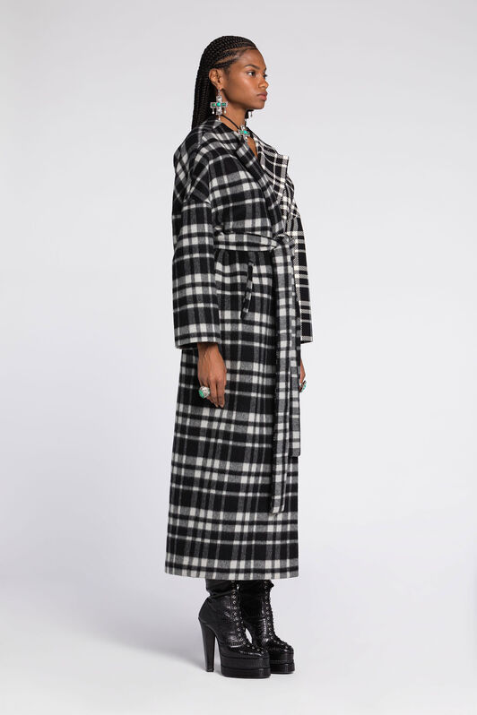 RC Checked Belted Coat Black/White RKT500-FY043