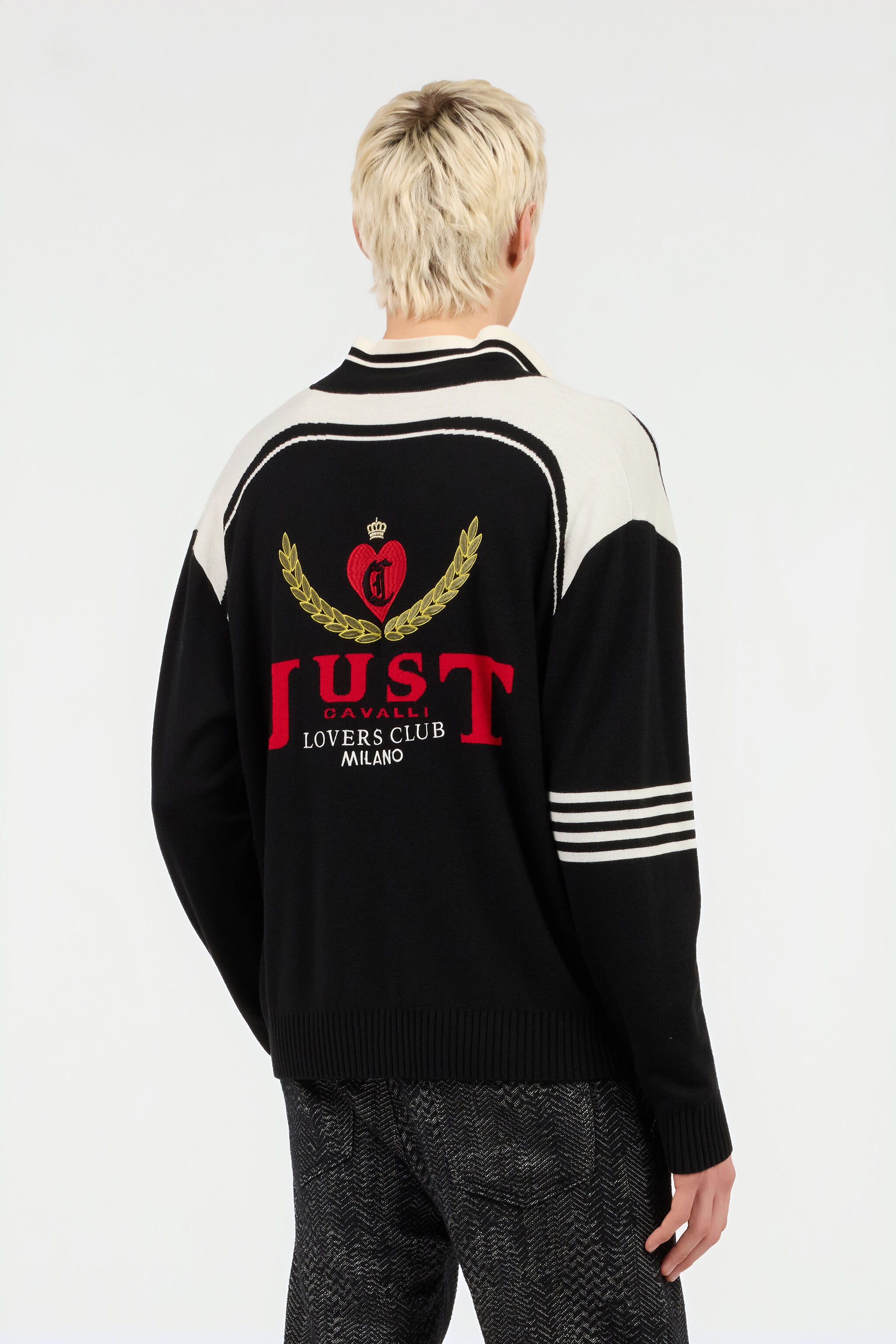 JC Strick-Cardigan mit Polokragen und Logo BLACK VFM007-VF055