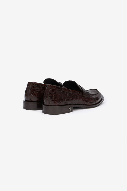 RC Brown Leather Loafers with Crocodile Effect Black URS041-PZU02