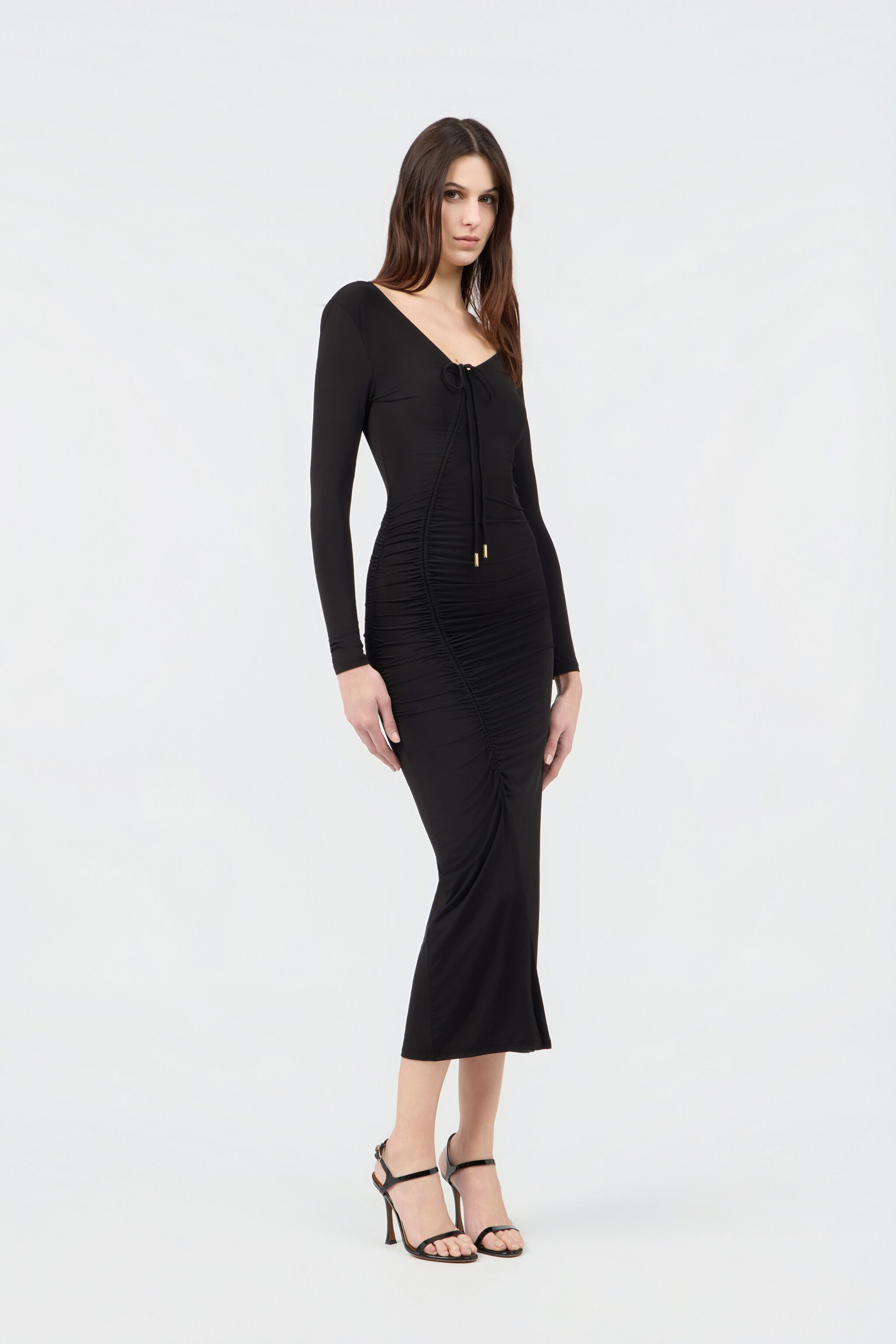 Black Ruched Midi Dress in BLACK for Women | Roberto Cavalli®