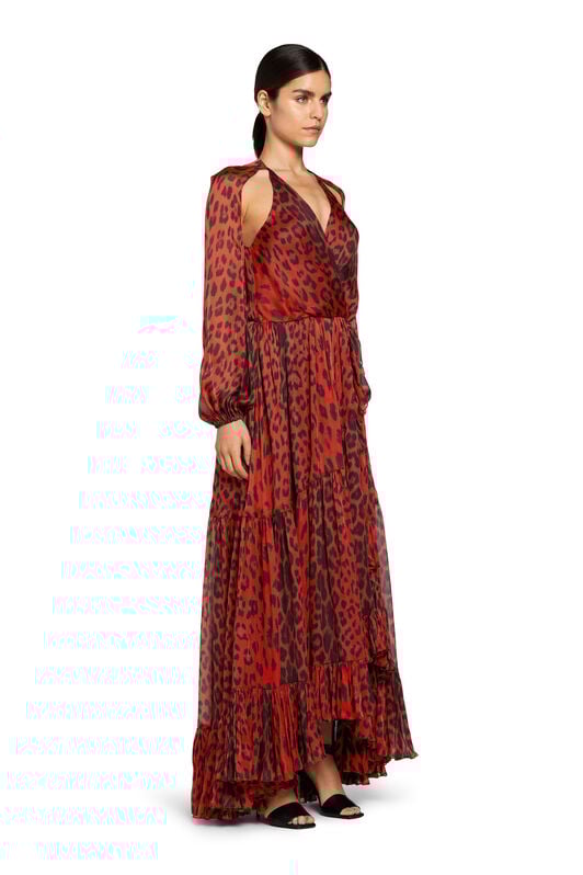 RC Robe en soie à imprimé Léopard et découpes RC Robe en soie à imprimé Léopard et découpes Rouge MQT131-CTA36
