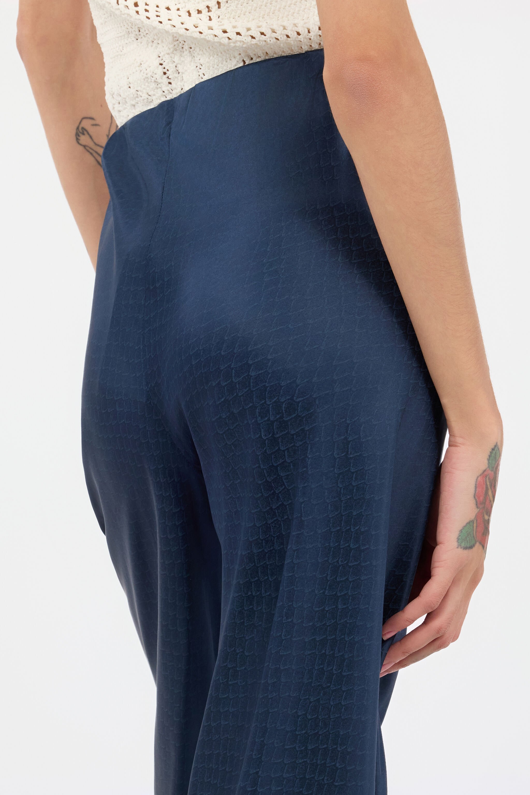 RC Fluid Silk Pants With Print Dark blue UKT209-SZN57