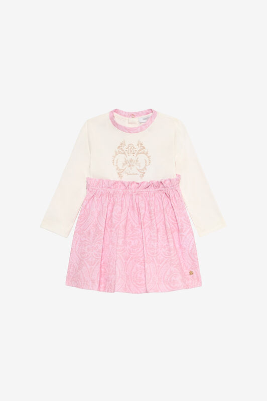 JU Milk White Dress with Baby Pink Floral Print MILKY WHITE/BABYROSE VJT105-JD001