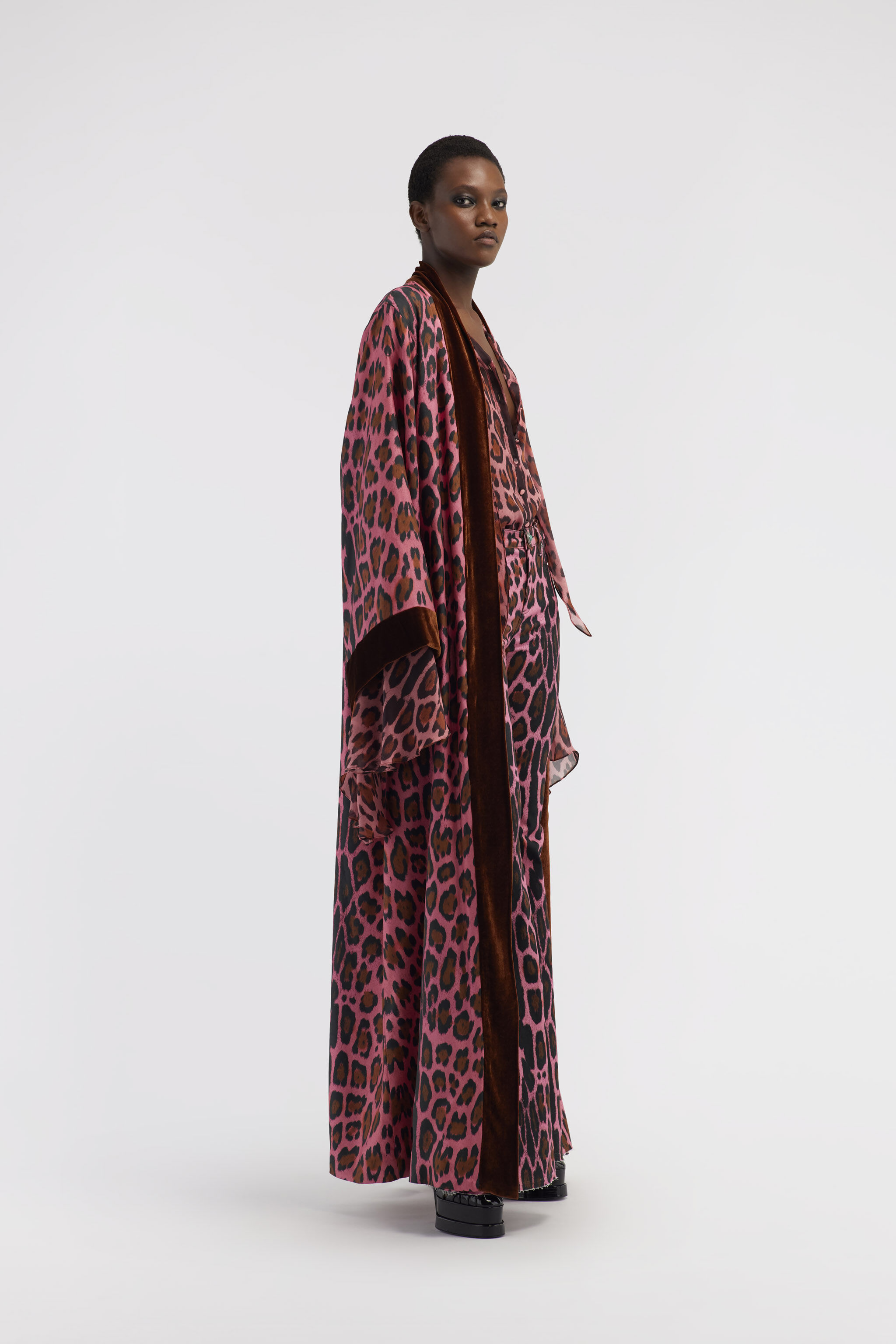 RC Belted coat with Leopard print Fuchsia RWT504-4QI13