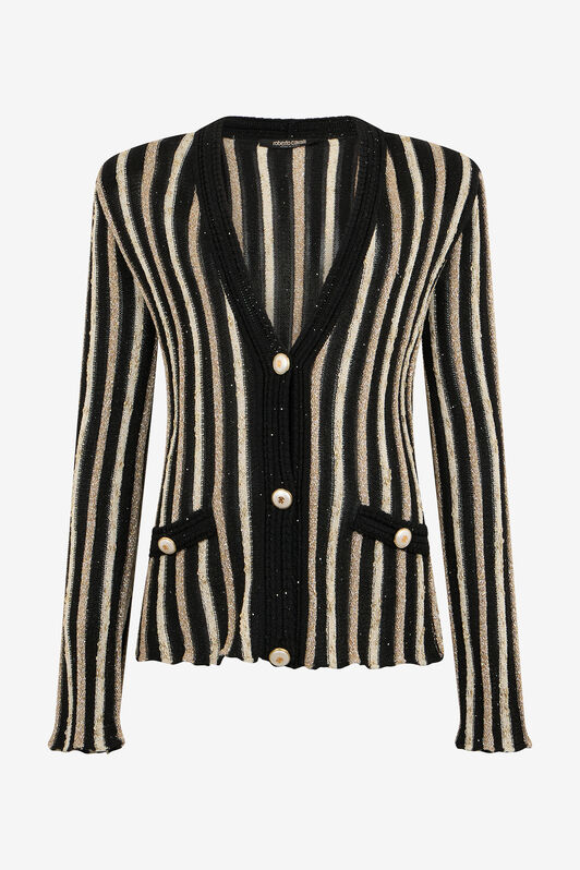 RC Cardigan with Laminated Stripes RC Cardigan with Laminated Stripes BLACK/GOLD WKM906-MO010