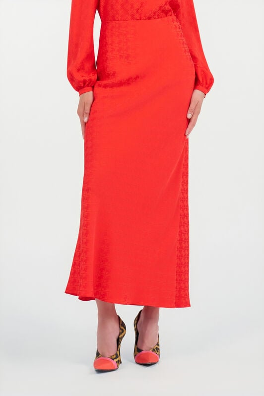 RC Long Skirt with Jacquard Monogram Print RC Long Skirt with Jacquard Monogram Print CORAL RED WQT306-RK010