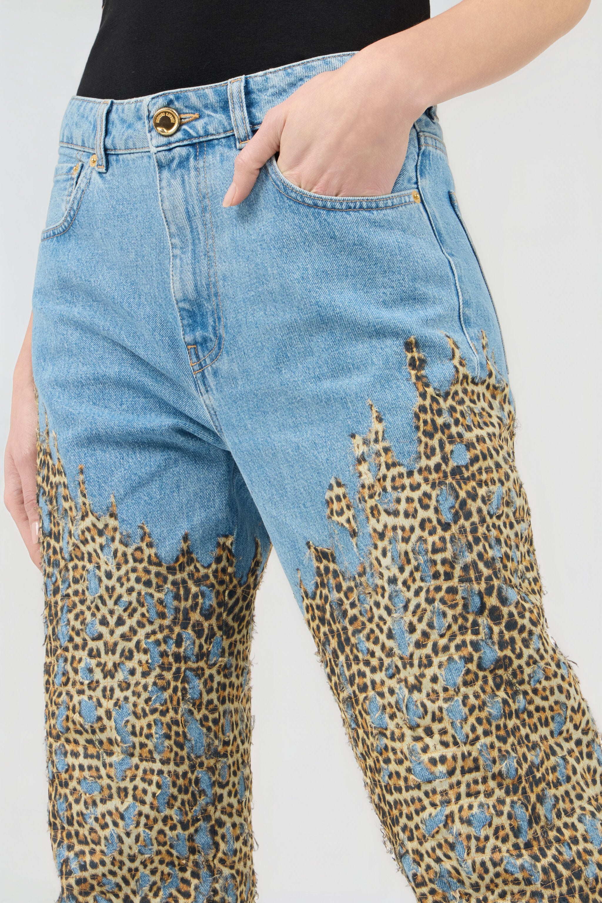 RC Wide Leg Denim Jeans With Baby Jaguar Print DARK BLUE WQJ210-VT003
