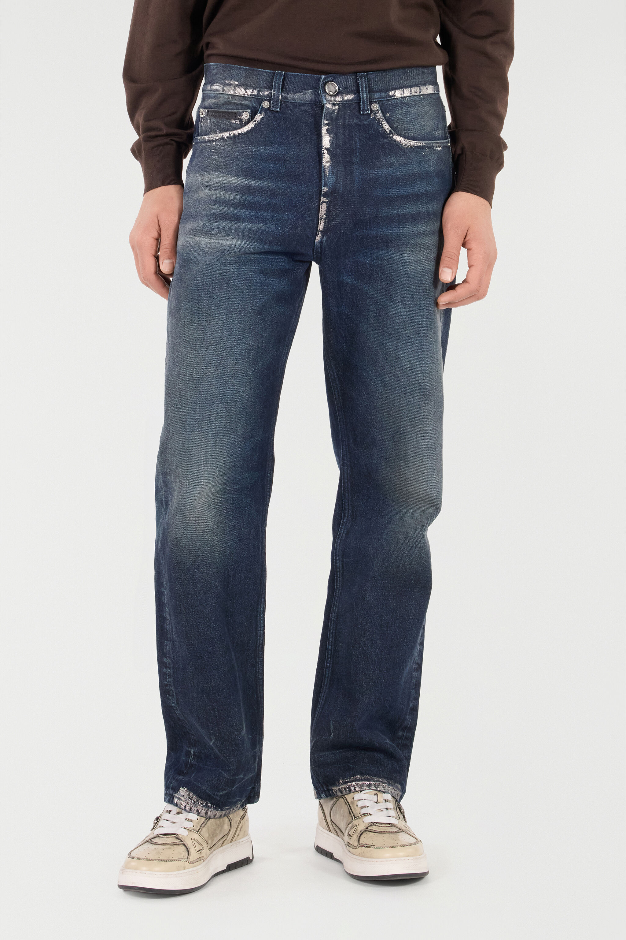 RC Sandblasted Effect Jeans with Chain Azul oscuro VRJ205-VT002