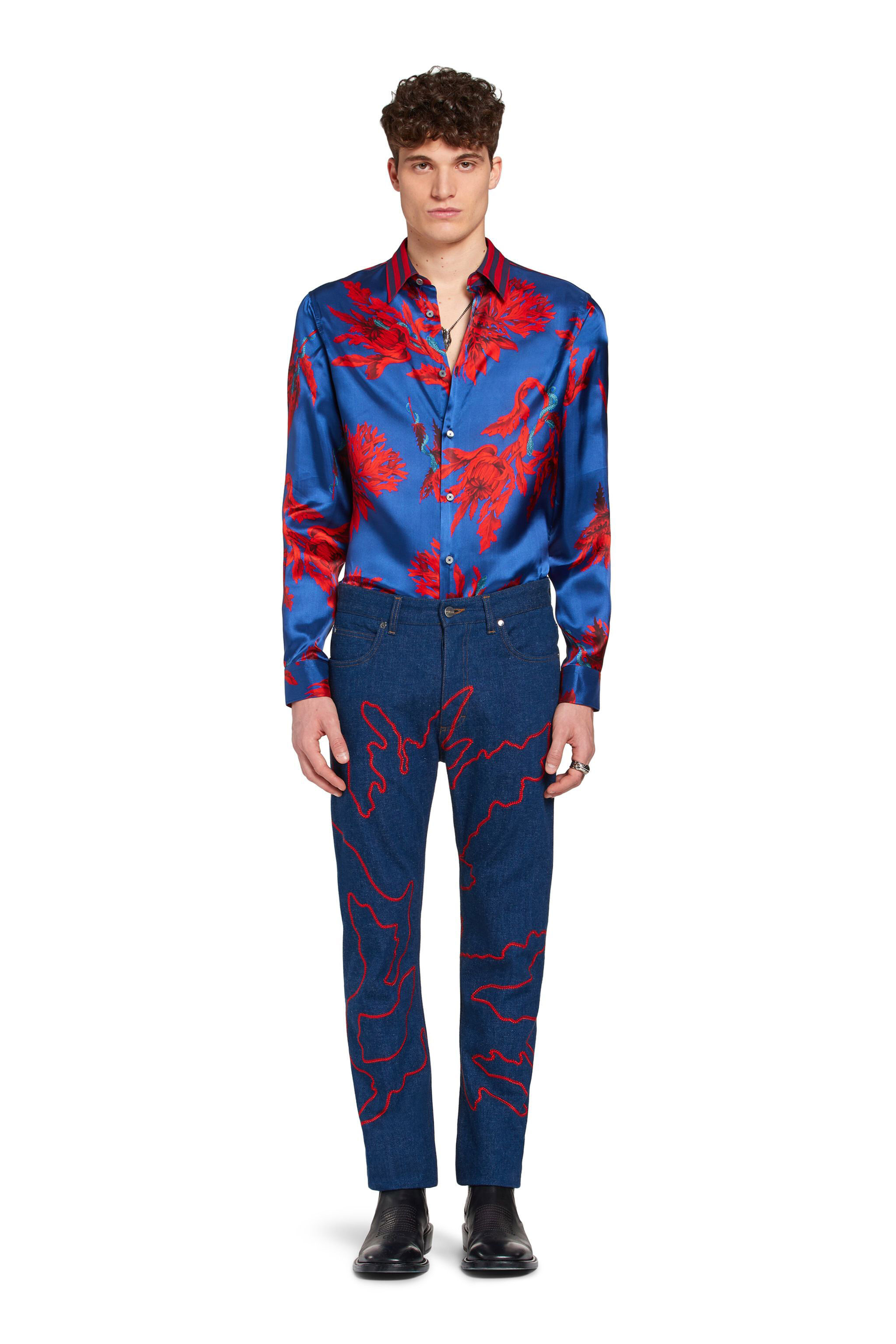 RC Opium Snake floral print silk shirt INDIGO/RUBY INT731-2NP57