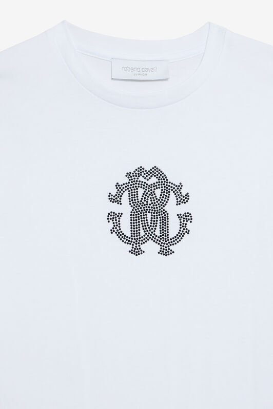 JU Optical White T-Shirt with RC Monogram in Rhinestones OPTICAL WHITE VJT10G-JD001