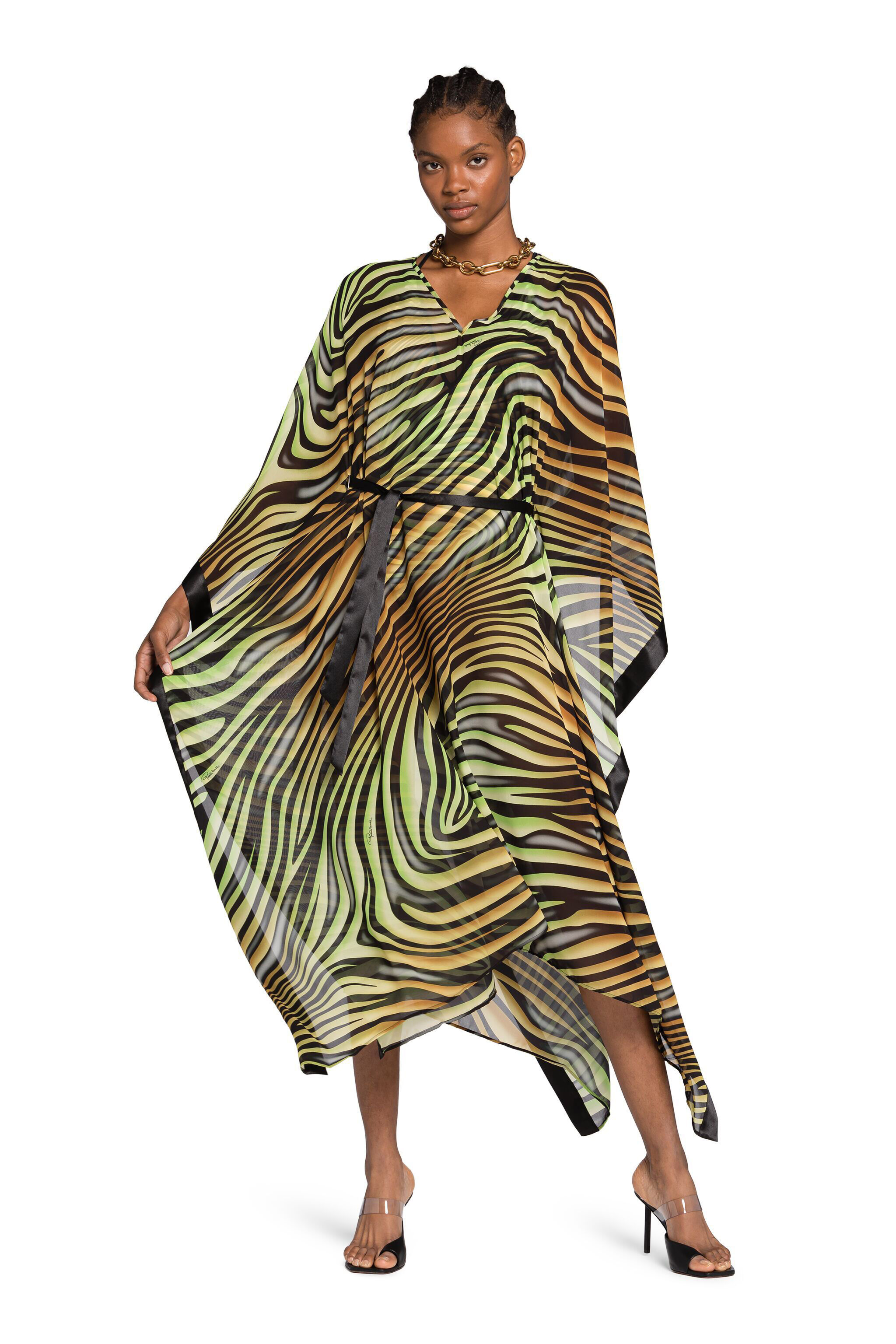 RC Zebra-Print Kaftan Dress Verde claro/Negro KSW00A-7GI20