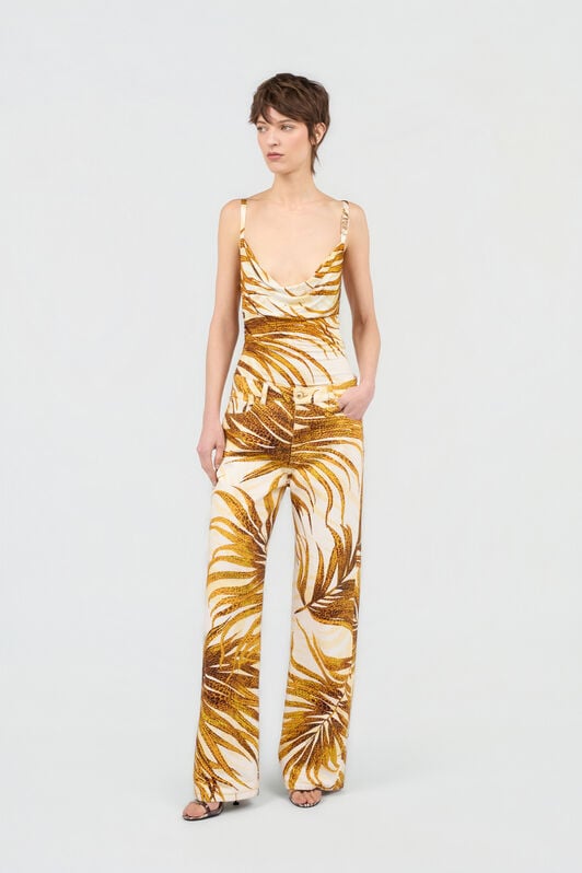 JC White Golden Palm Print Jeans DAFFODIL WFJ041-WF525