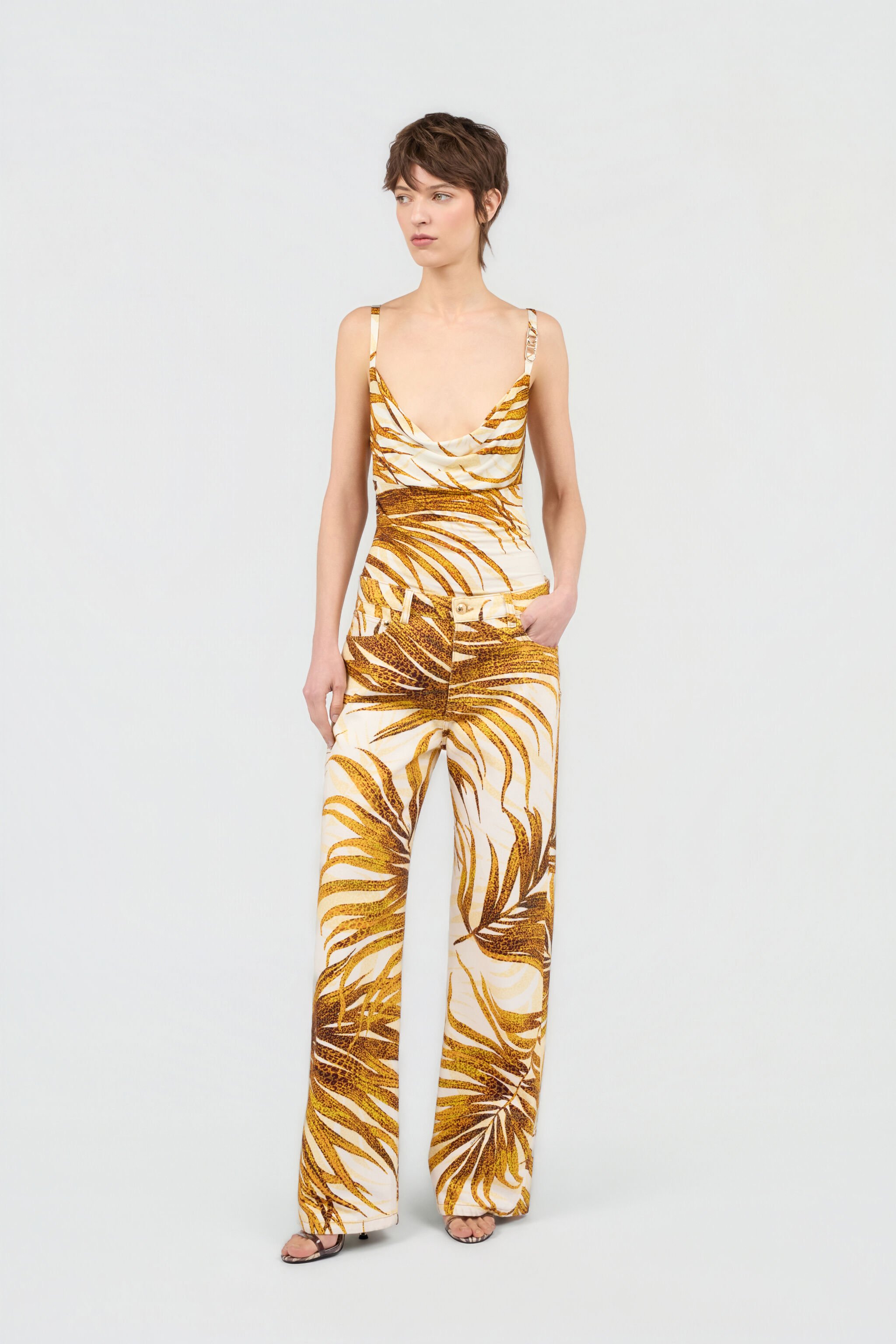 JC White Golden Palm Print Jeans DAFFODIL WFJ041-WF525