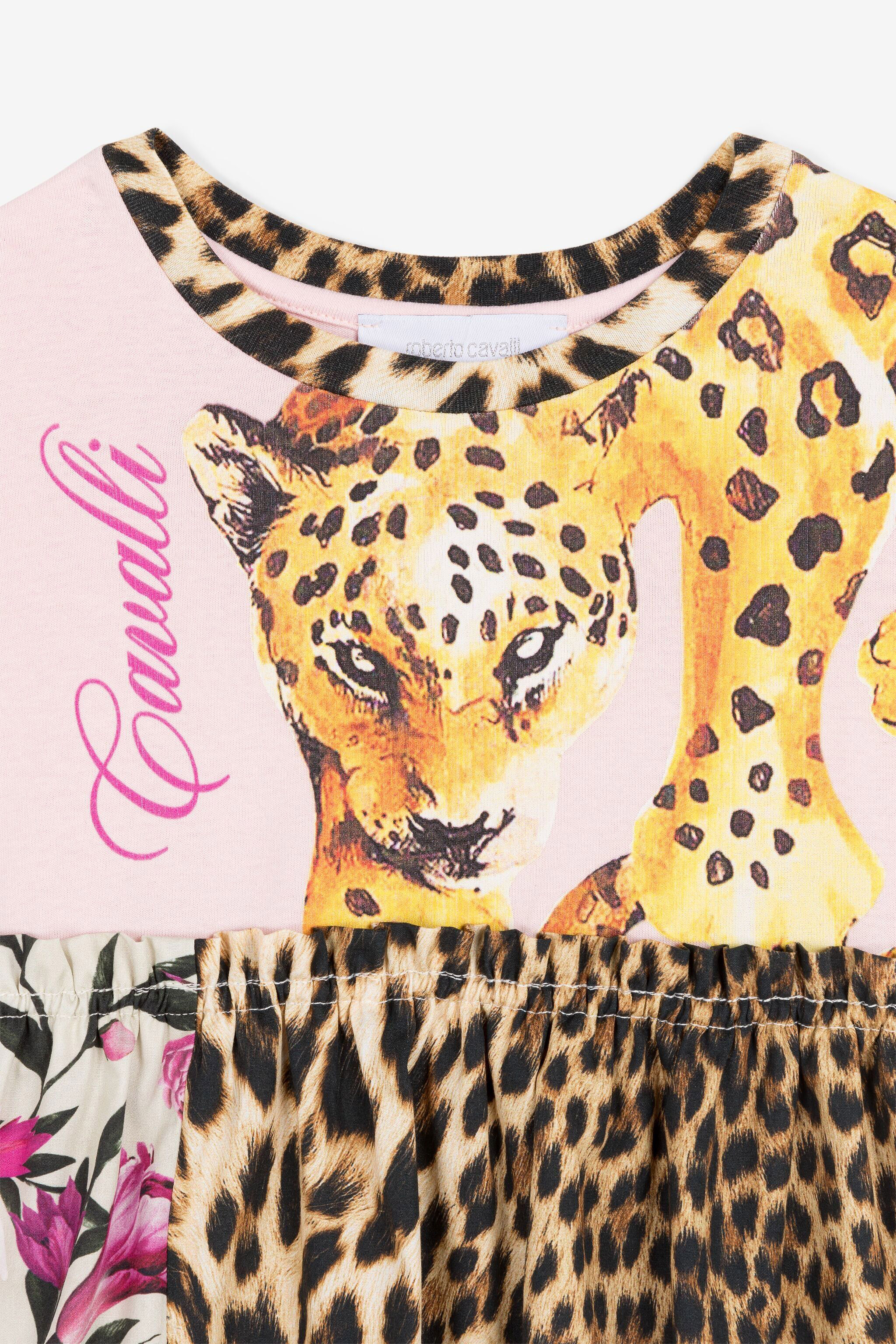 JU Leopard And Flower-Print Dress Pink OJT164-ISA2J