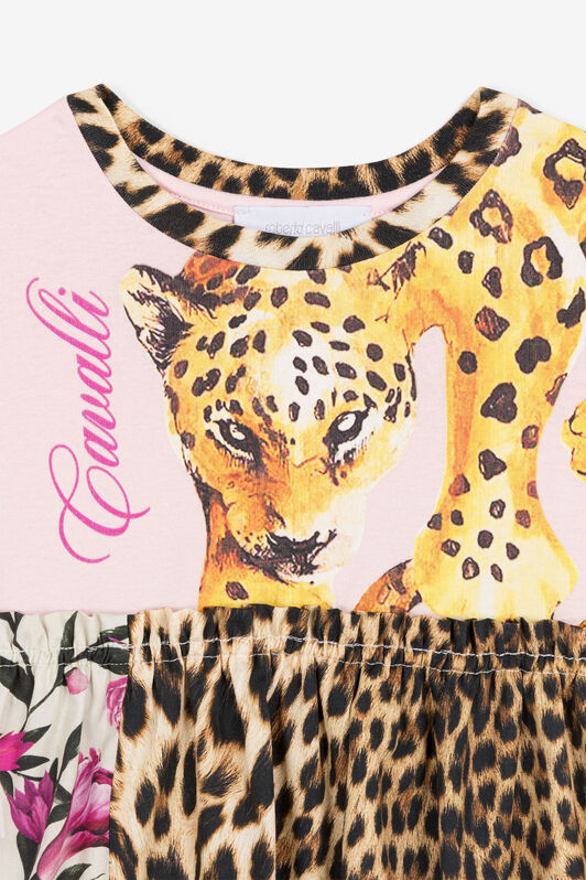 JU Leopard And Flower-Print Dress JU Leopard And Flower-Print Dress Pink OJT164-ISA2J