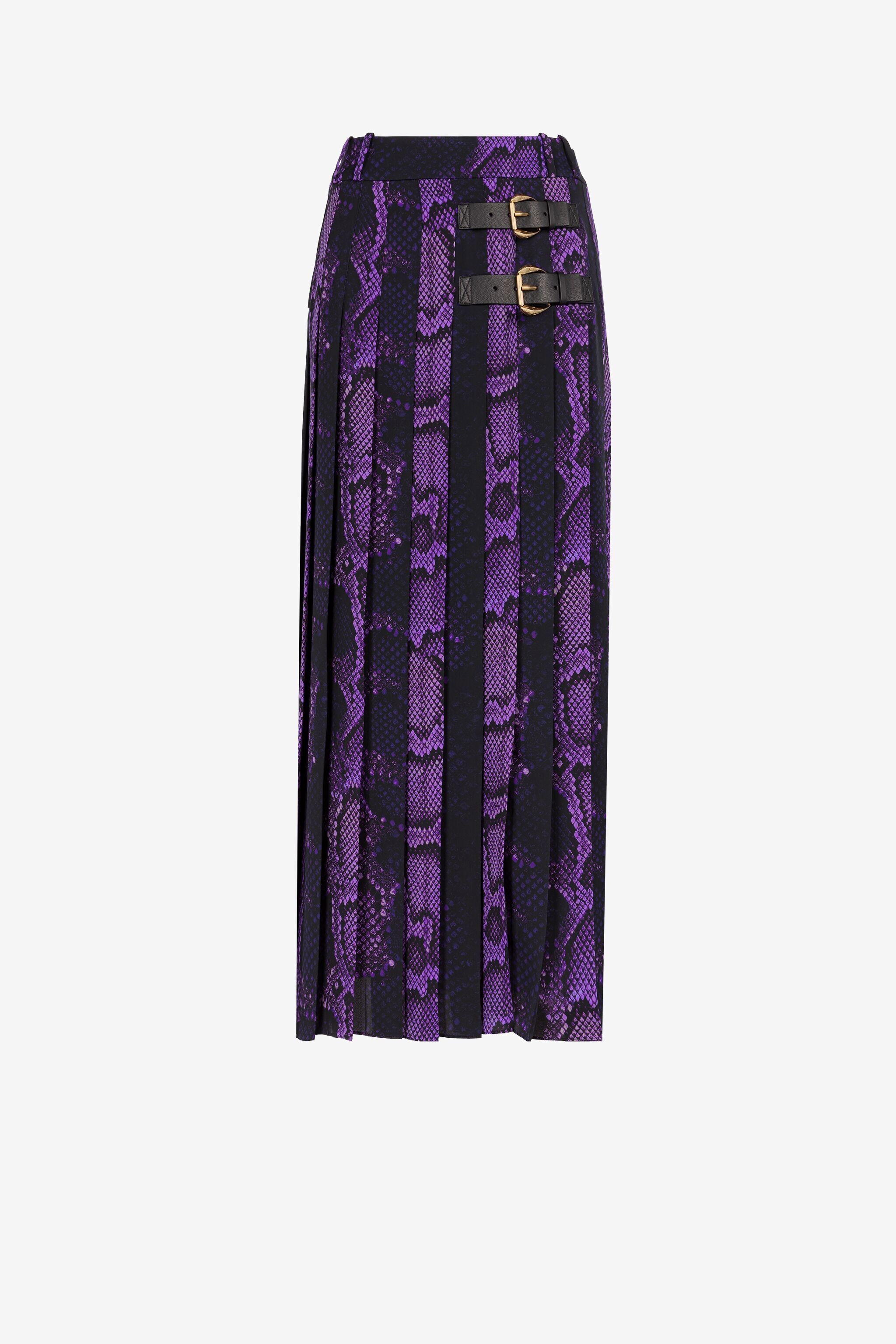 Gonna plissettata con stampa Python in Viola da Donna Roberto Cavalli
