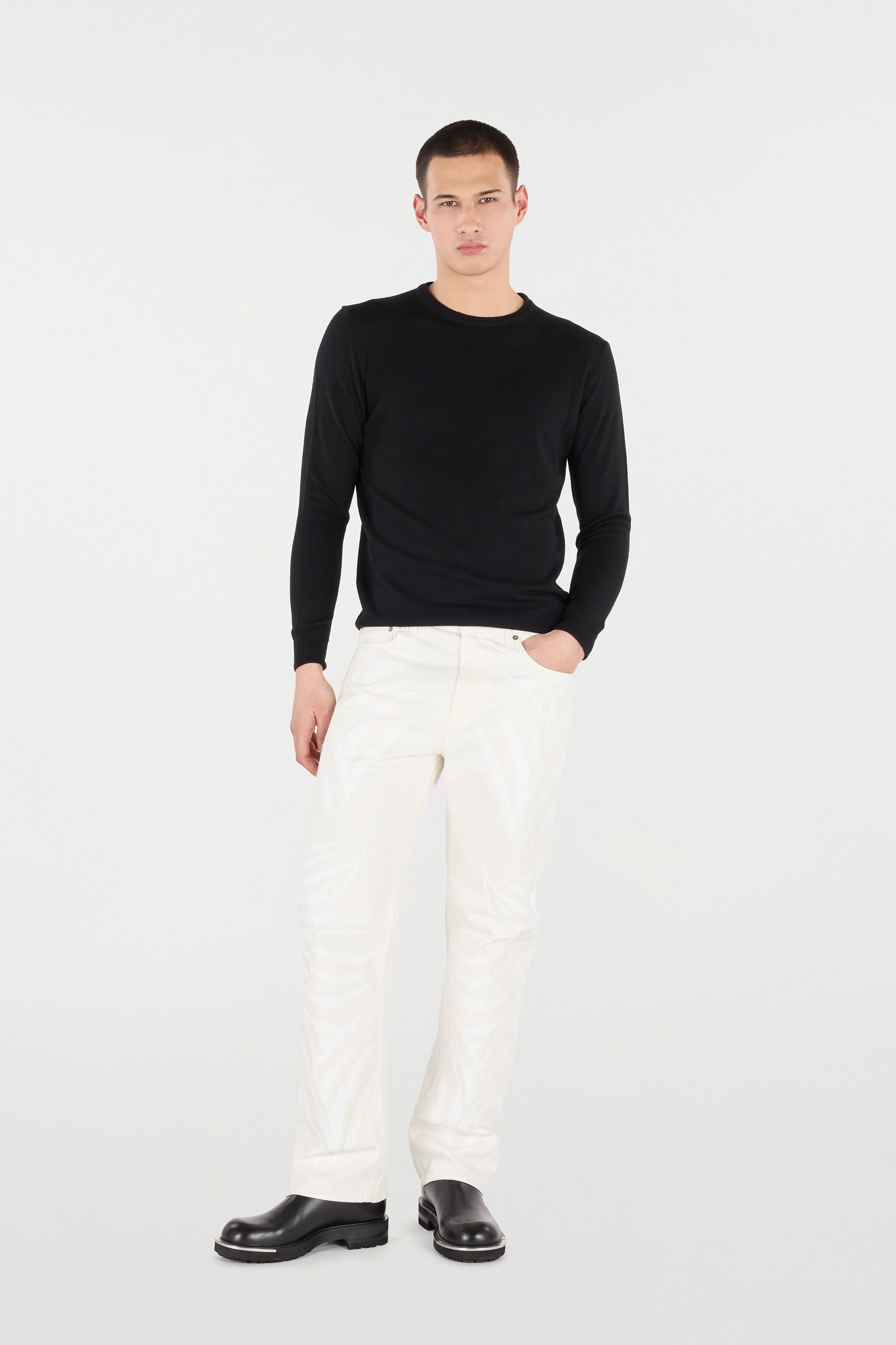 RC Pantalón Cinco Bolsillos Estampado Zebra Blanco URJ206-VMN73