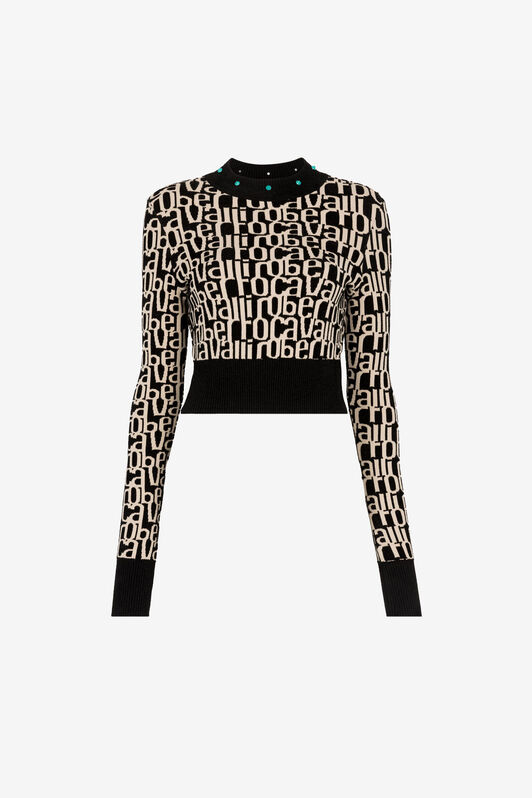 RC Logo-Jacquard Cropped Sweater Black/White RKM601-MI150