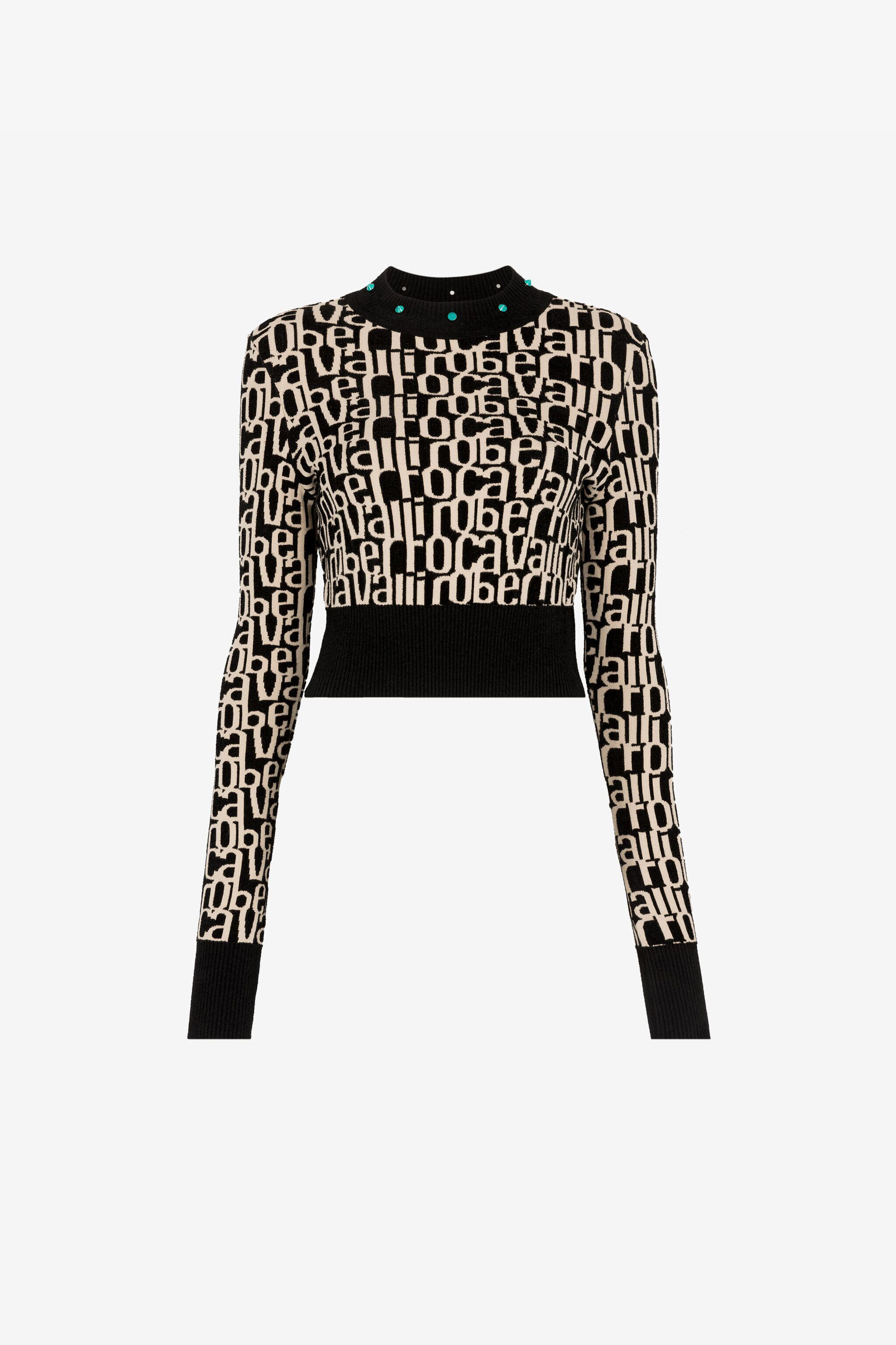 RC Logo-Jacquard Cropped Sweater Black/White RKM601-MI150