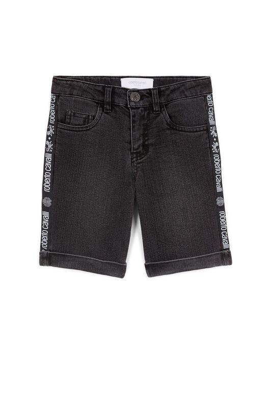 JU Logo-Stripe Denim Shorts Noir KJJ250-DS029