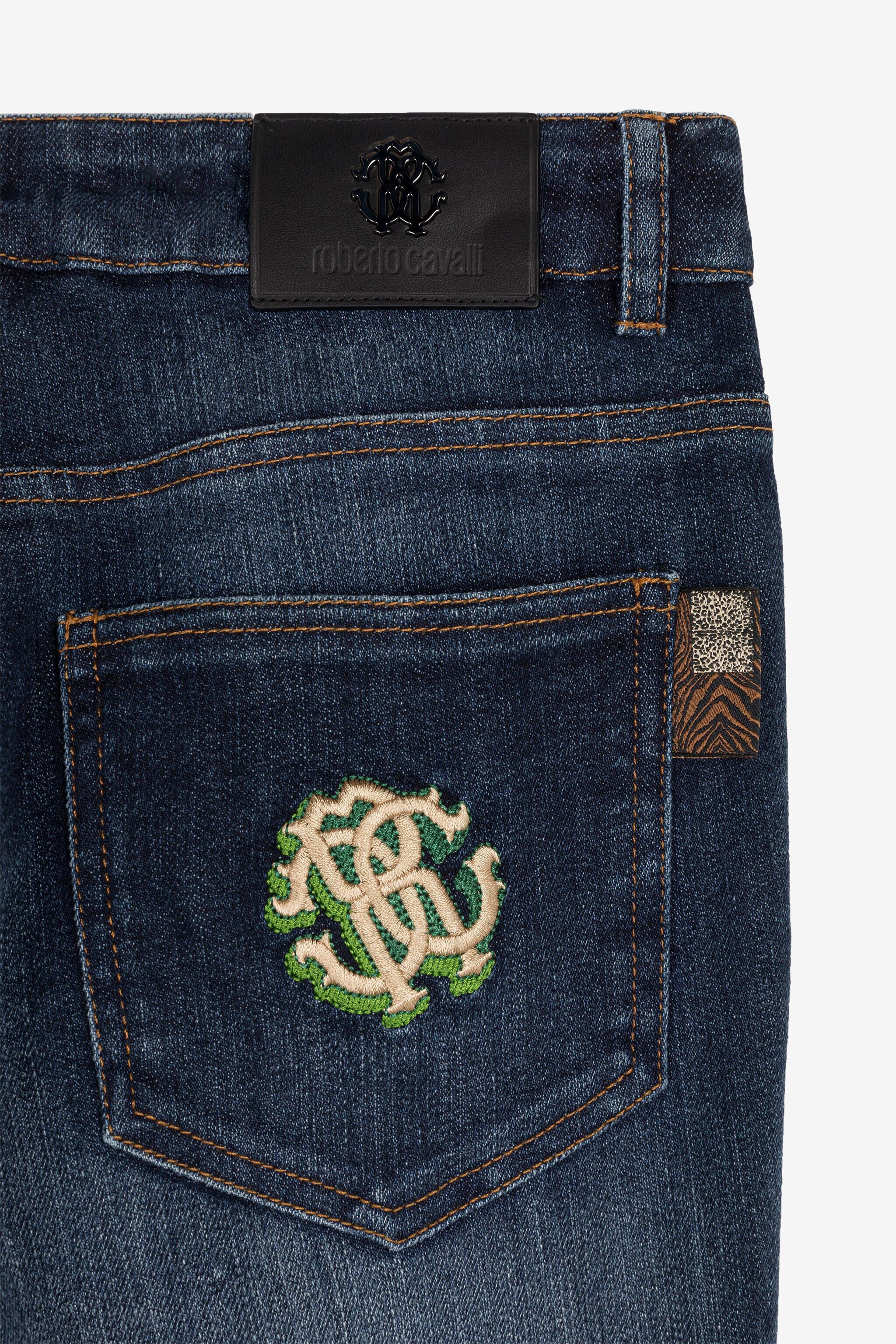 JU RC Monogram-Embroidered Side-Stripe Jeans Dark blue RJJ20D-DS015