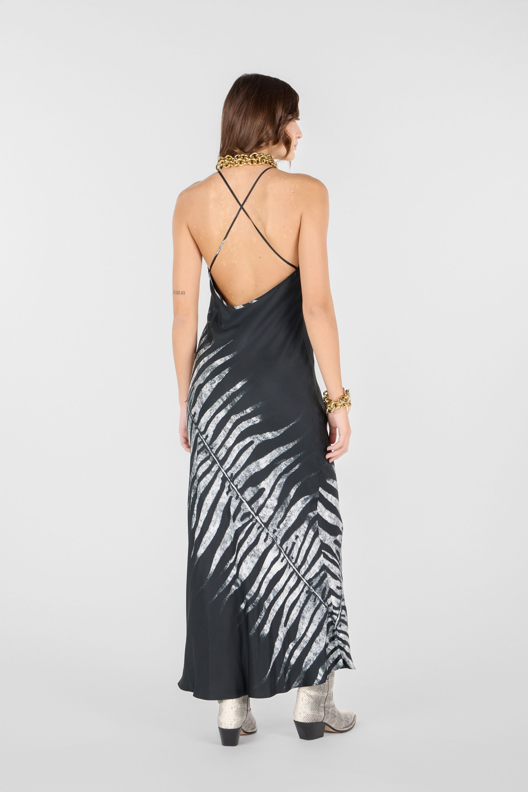 RC Langes Kleid Mit Print White Tigresse Schwarz/Weiß UKT142-4QN50