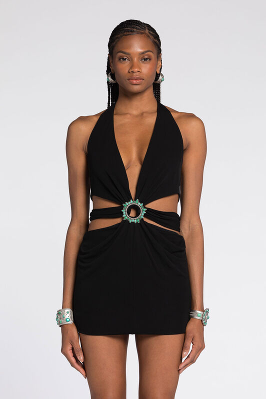RC Embellished Cut-Out Mini Dress Black RKT118-JJ051