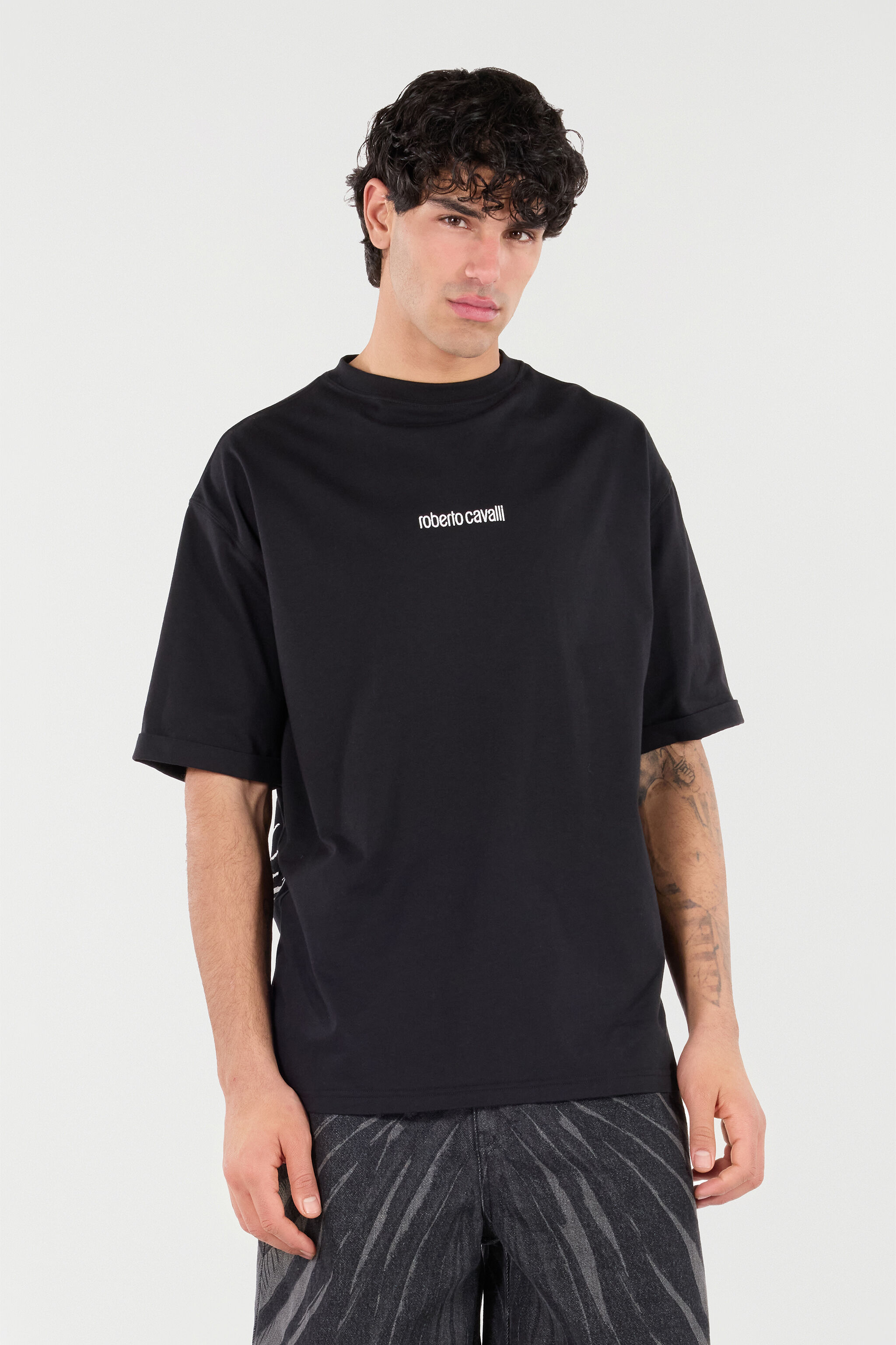 RC Cotton T-Shirt with Tigers and Logo Noir VRT62E-JD060