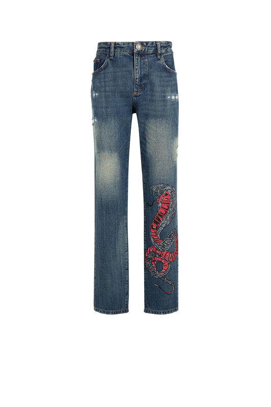 RC Snake-Print Slim-Fit Jeans Dark blue JSJ20K-DS015