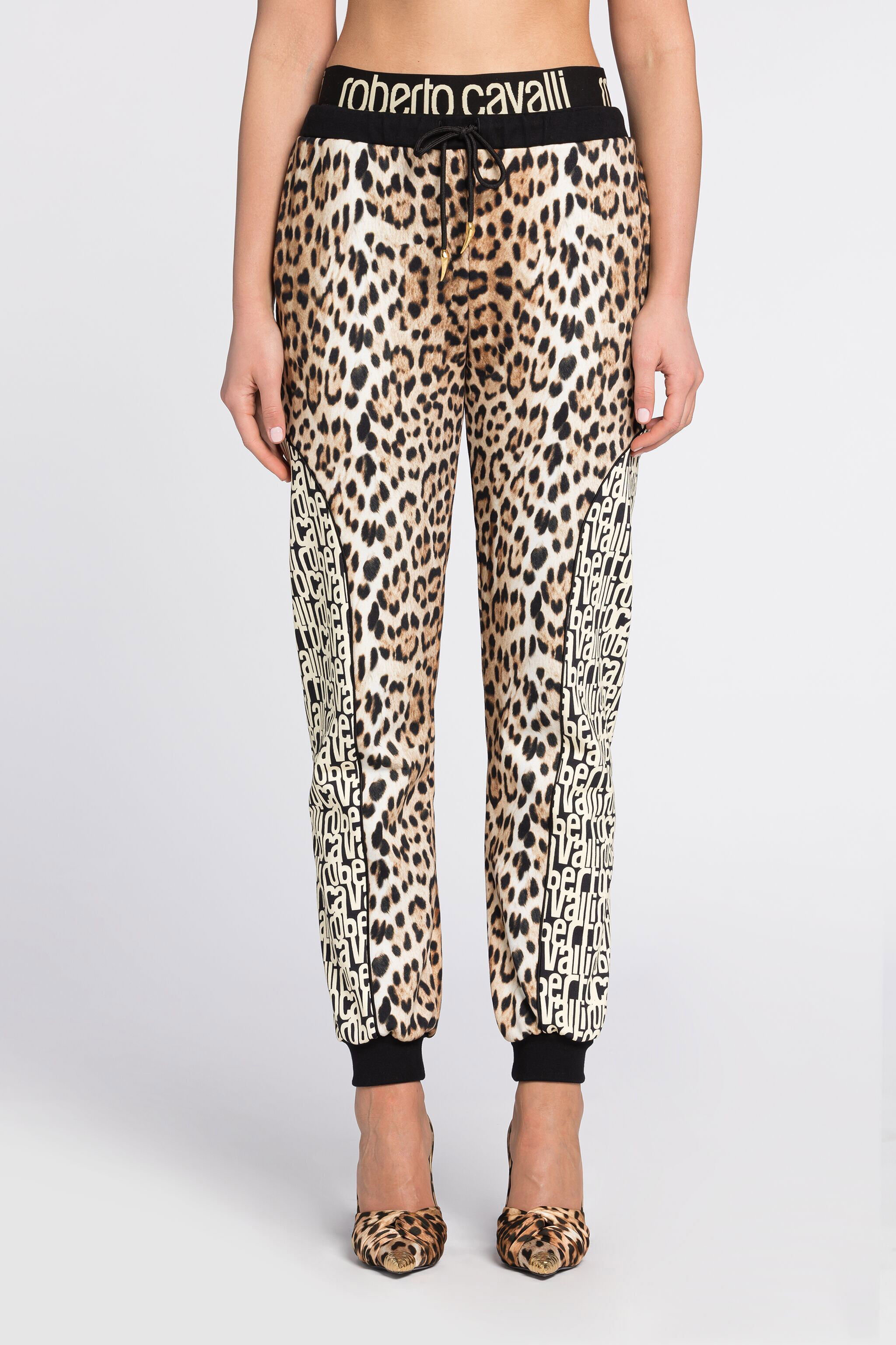 RC Leopard And Logo-Print Cotton Track Pants Light Brown RKT20A-2OH26