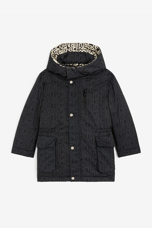 JU Logo-Print Hooded Coat Black RJT40J-5RH95
